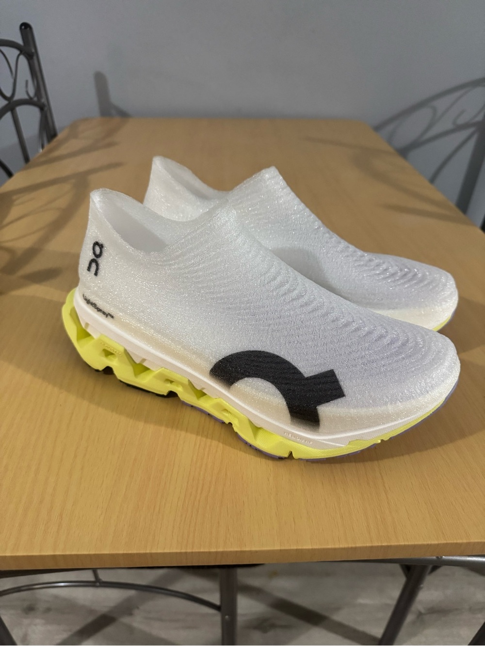On Running Slip-On Sneakers in White, Purple and Neon Yellow